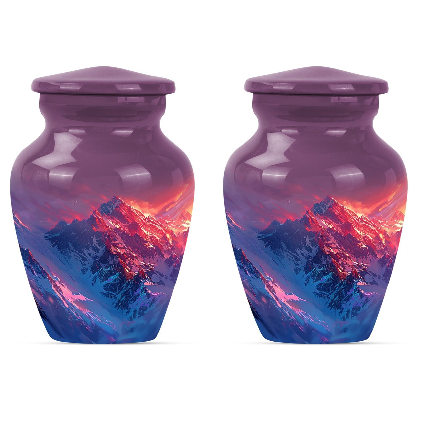 MOUNTAINS Urn in Purple Meadow theme,