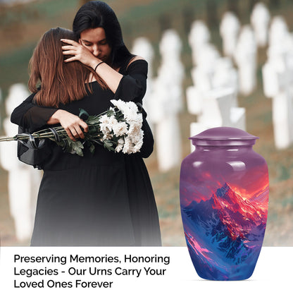 MOUNTAINS Urn in Purple Meadow theme,