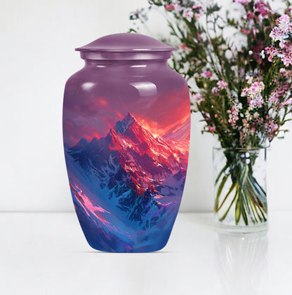 MOUNTAINS Urn in Purple Meadow theme,
