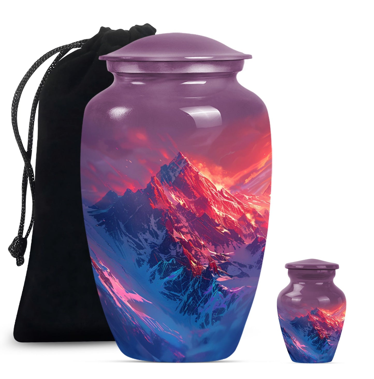 MOUNTAINS Urn in Purple Meadow theme,