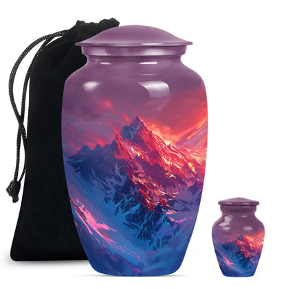 MOUNTAINS Urn in Purple Meadow theme,