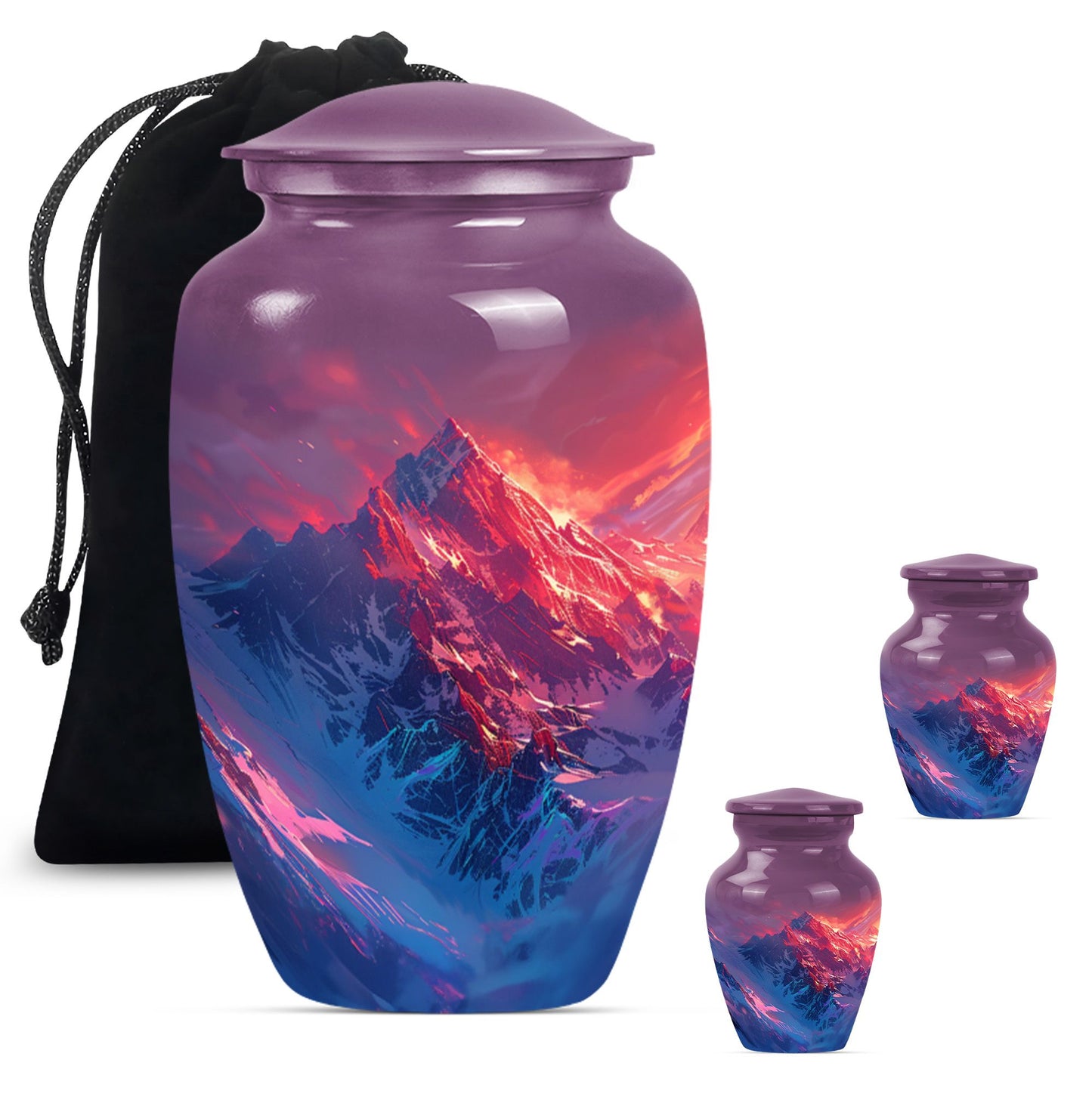 MOUNTAINS Urn in Purple Meadow theme,