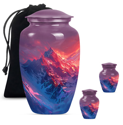 MOUNTAINS Urn in Purple Meadow theme,