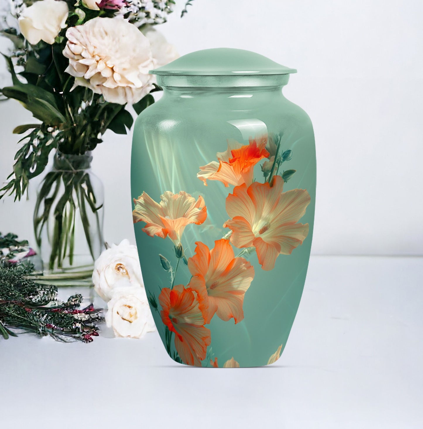 Purple Meadow themed classic Flower Urn.