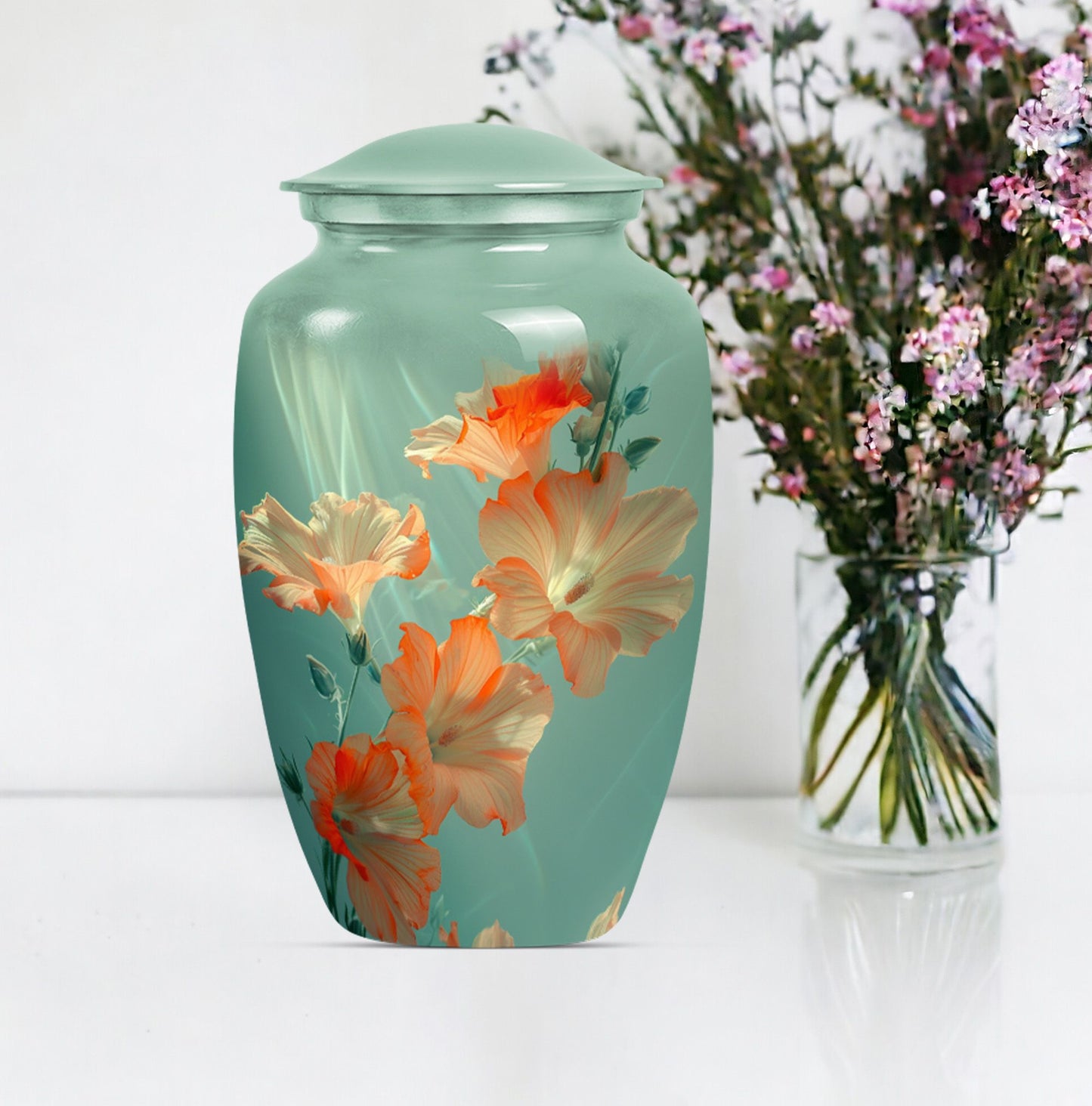 Purple Meadow themed classic Flower Urn.