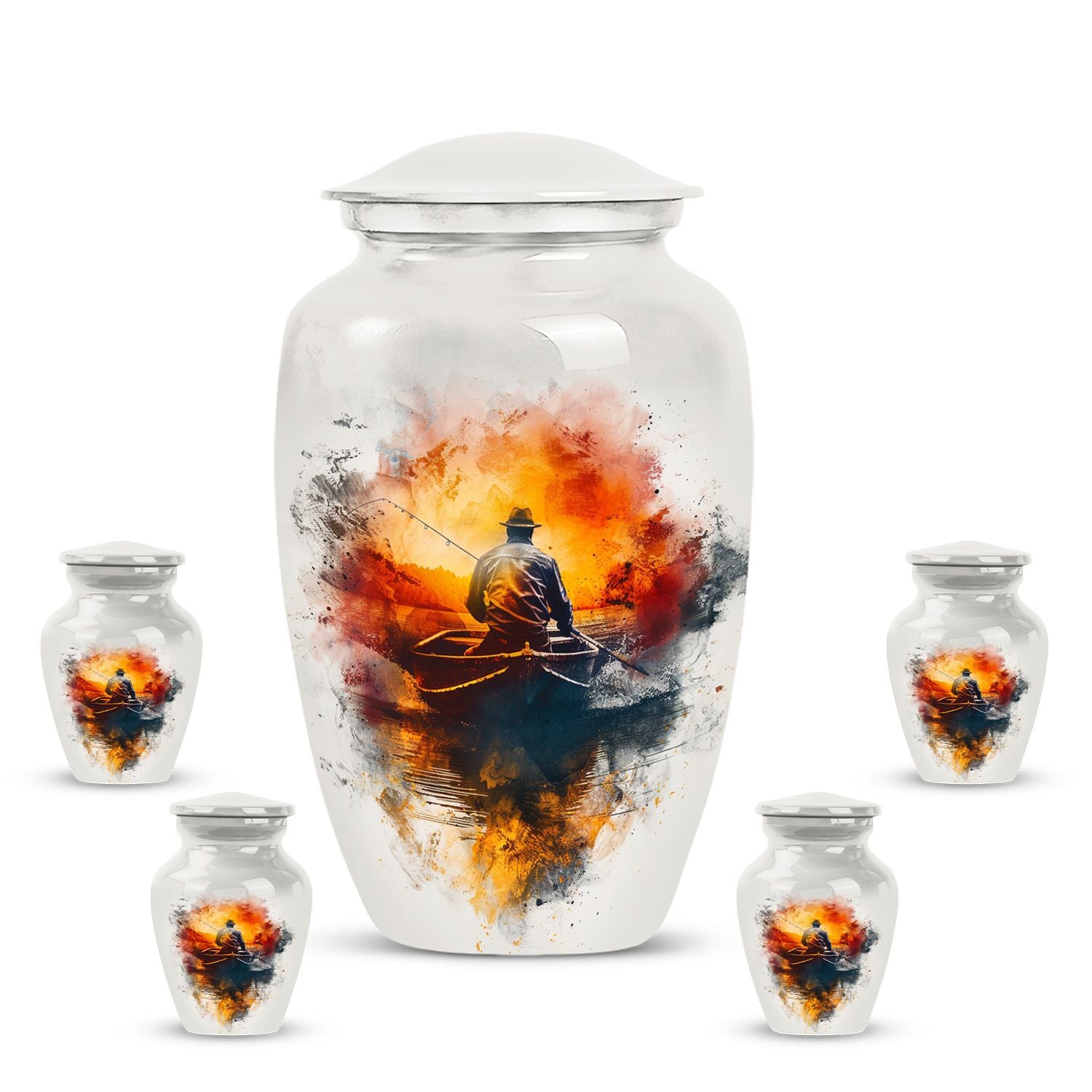 Father Fishing White Burial Urns For Ashes  - Cremation Urns Adults