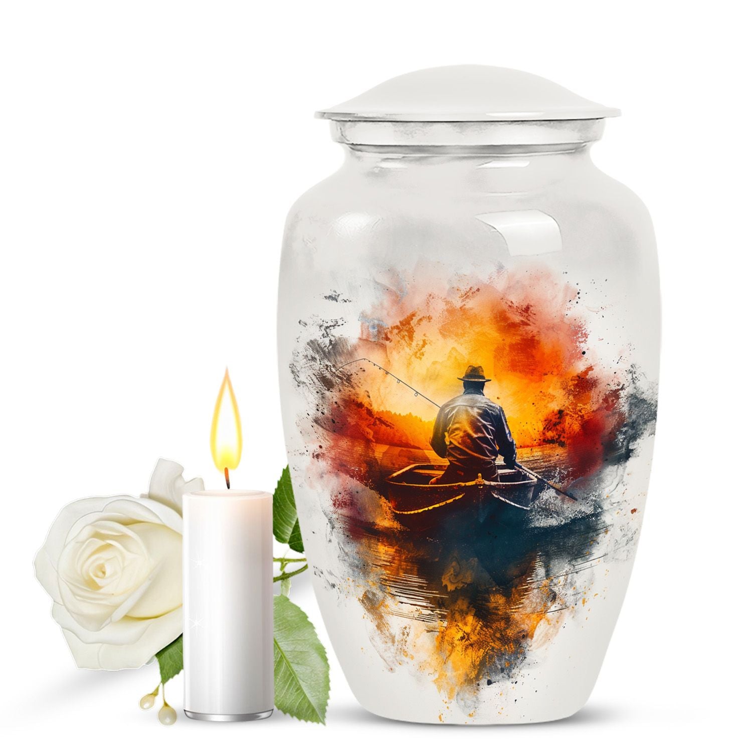 Father Fishing White Burial Urns For Ashes  - Cremation Urns Adults