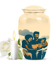 10-inch father son fishing urn, purple meadow theme, 