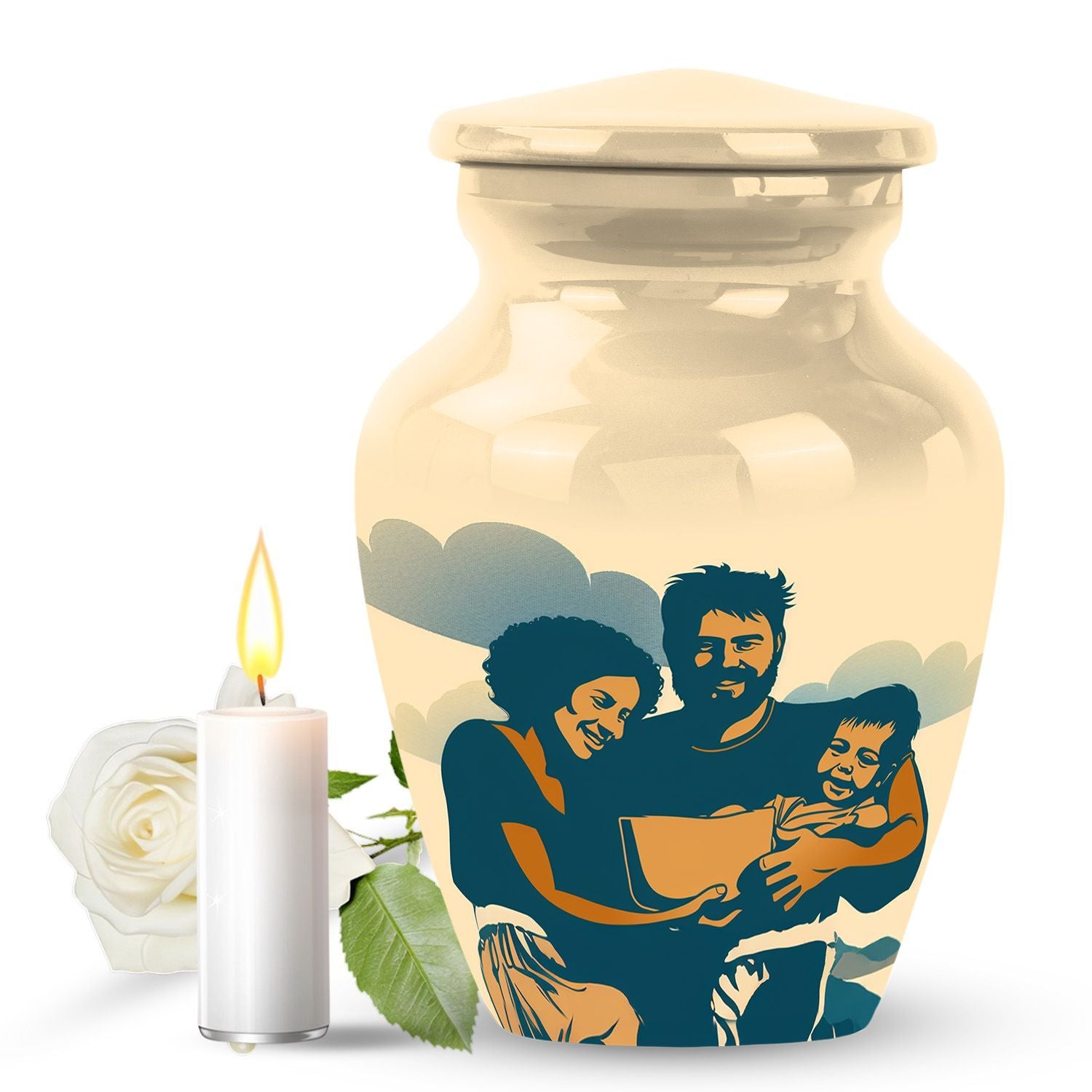 10-inch father son fishing urn, purple meadow theme, 