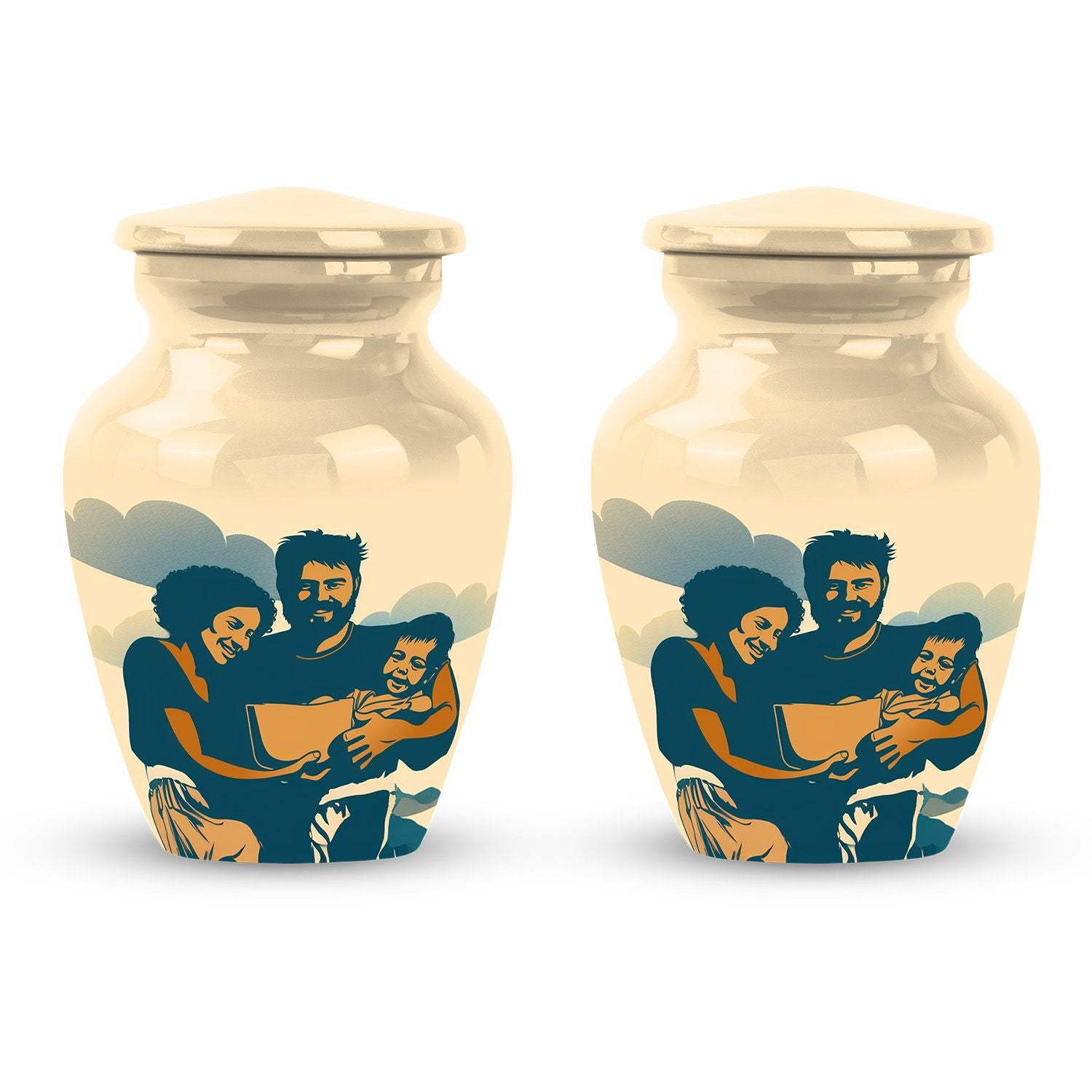 10-inch father son fishing urn, purple meadow theme, 