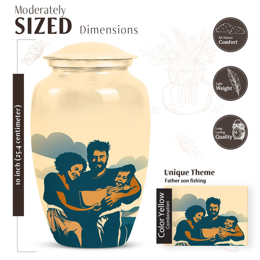 10-inch father son fishing urn, purple meadow theme, 