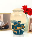 10-inch father son fishing urn, purple meadow theme, 