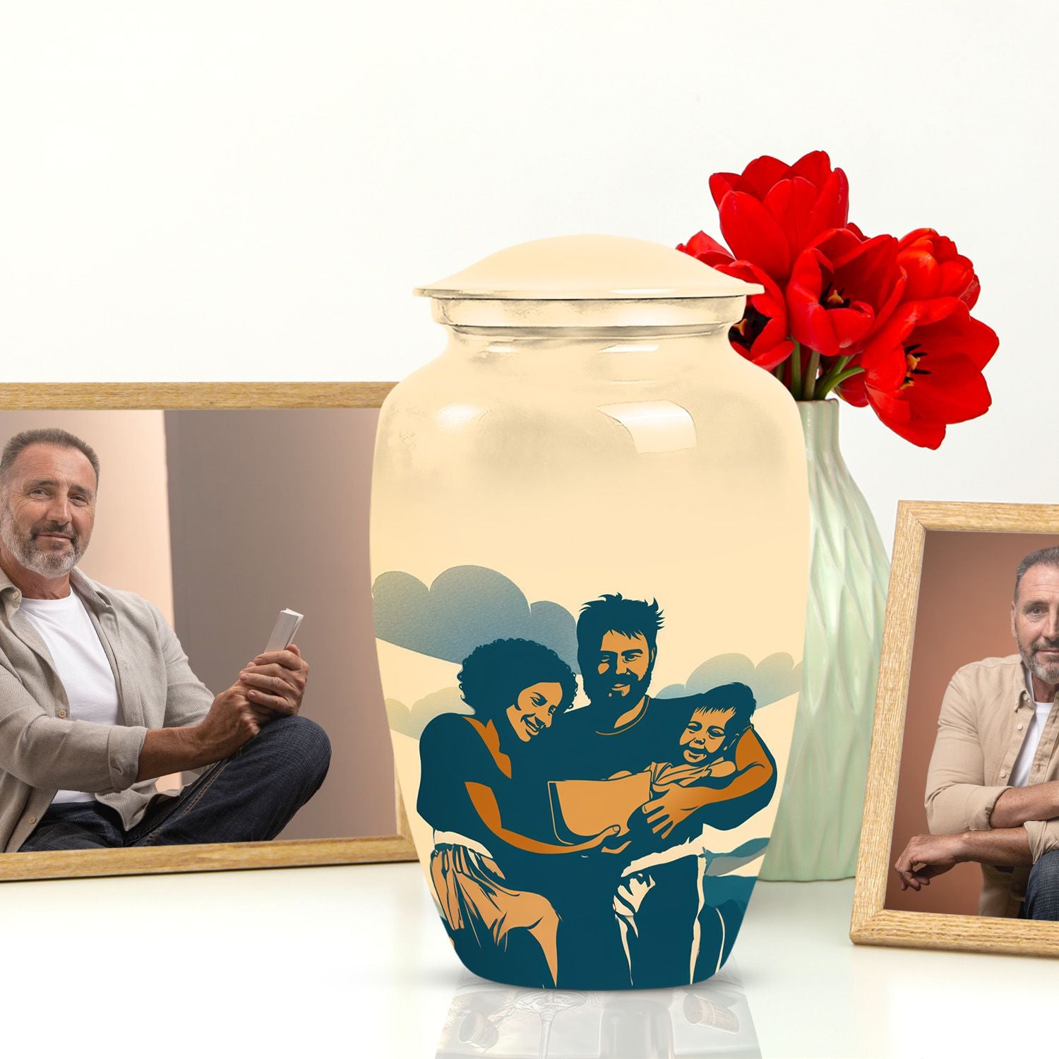 10-inch father son fishing urn, purple meadow theme, 