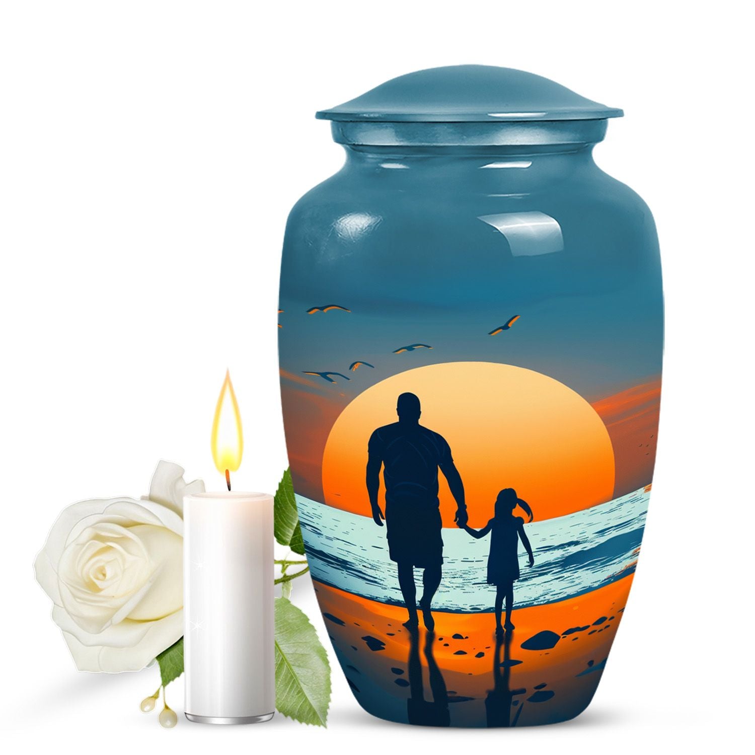Father and son fishing themed urn for men