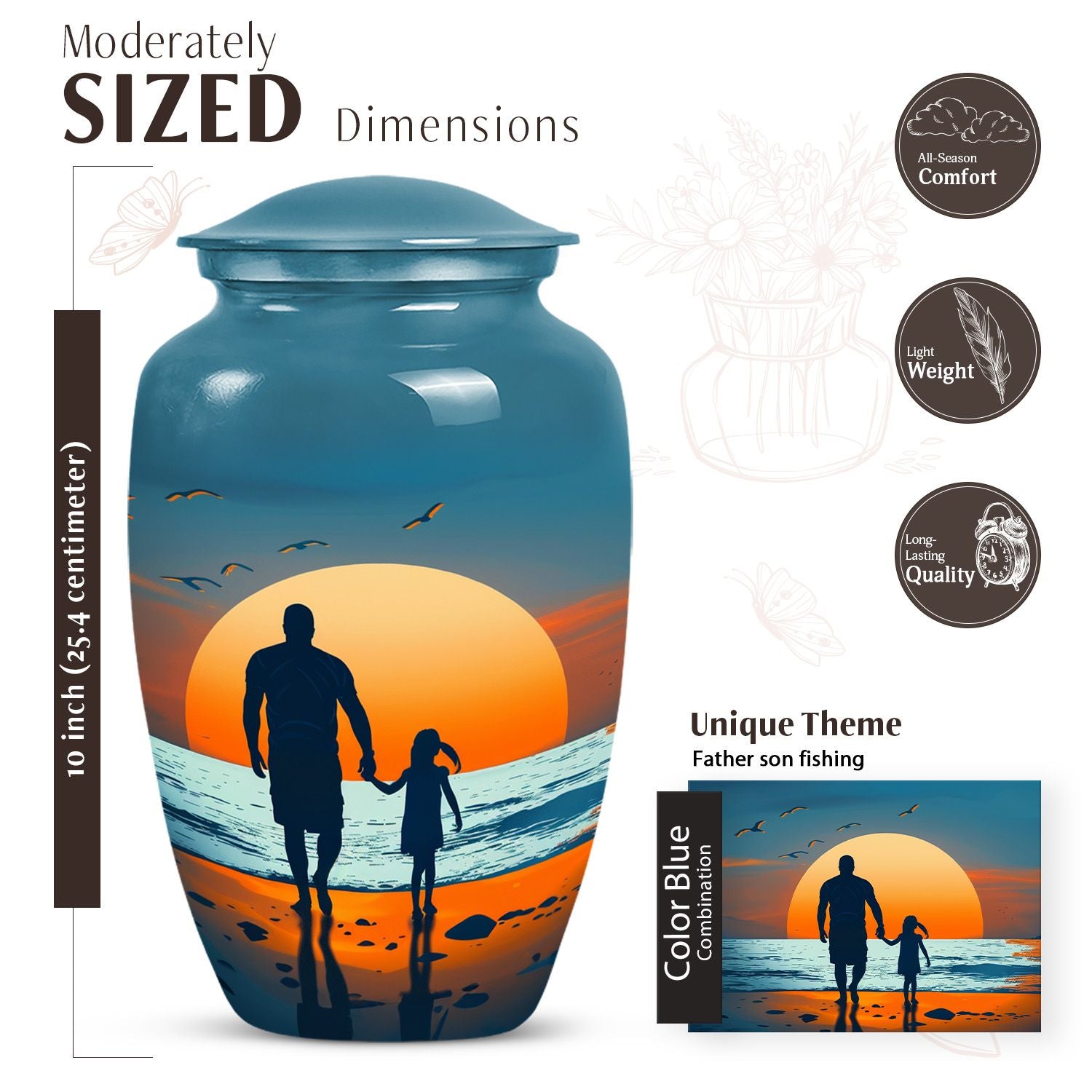 Father and son fishing themed urn for men