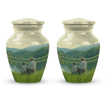 father son fishing urn