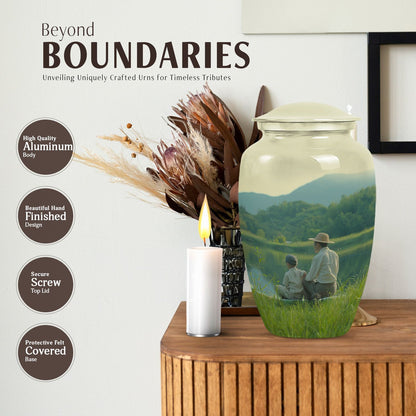 father son fishing urn