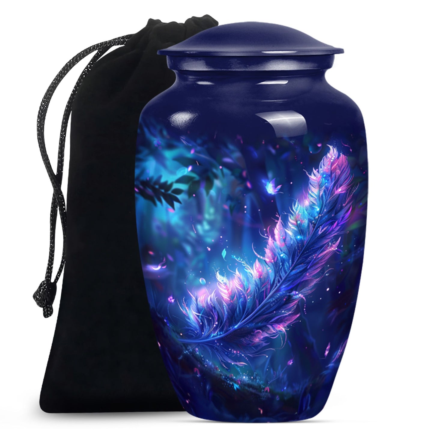 purple meadow themed large feather Urn.