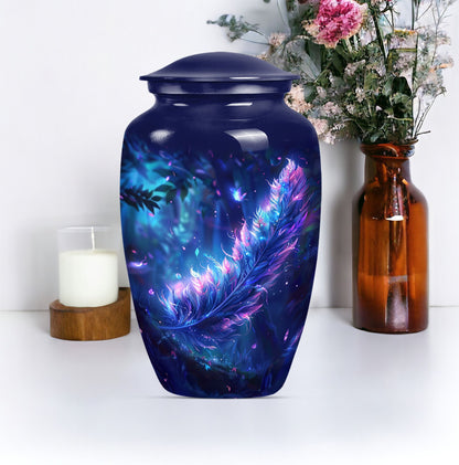 purple meadow themed large feather Urn.