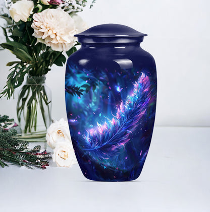 purple meadow themed large feather Urn.