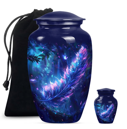 purple meadow themed large feather Urn.