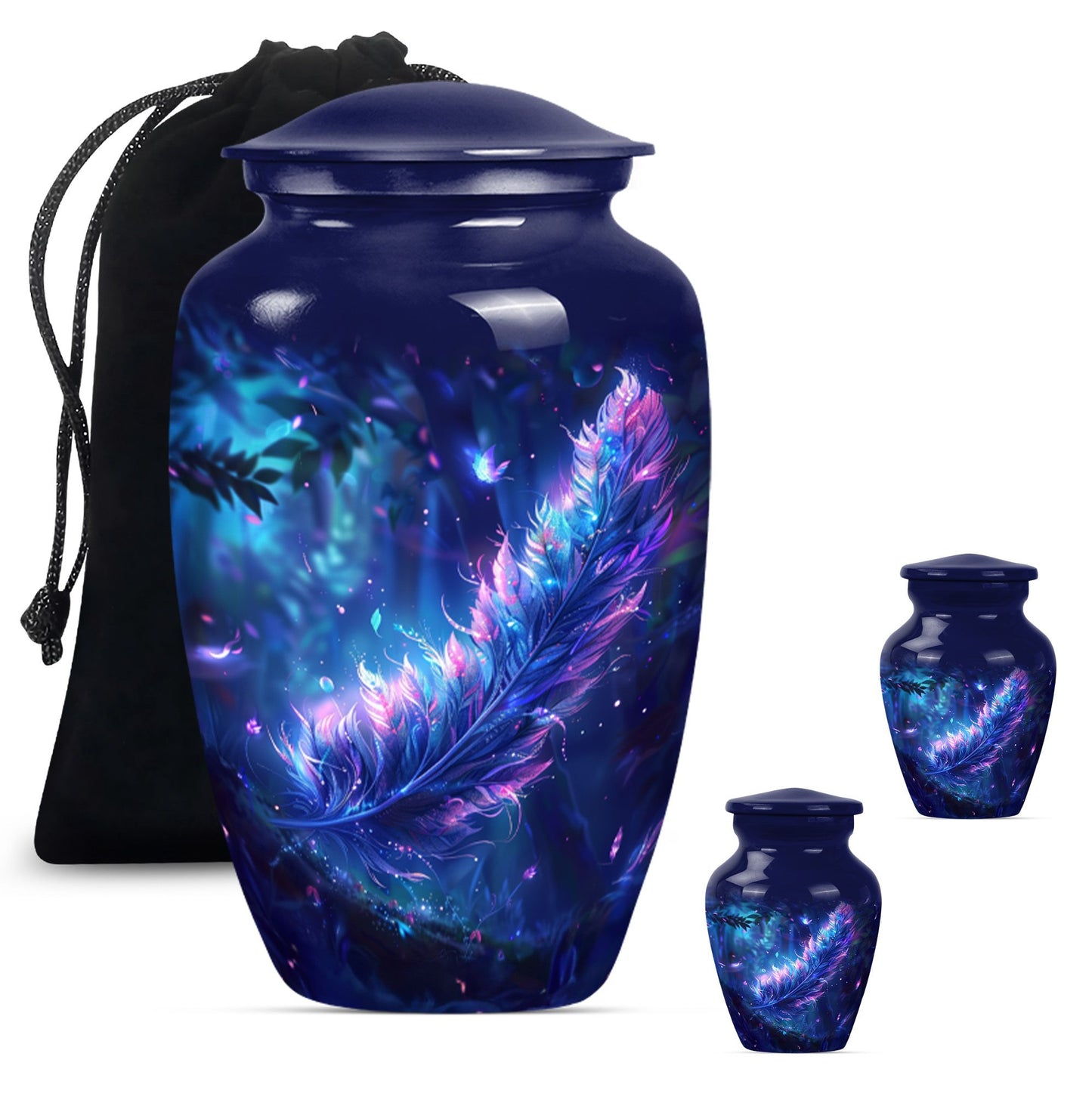 purple meadow themed large feather Urn.