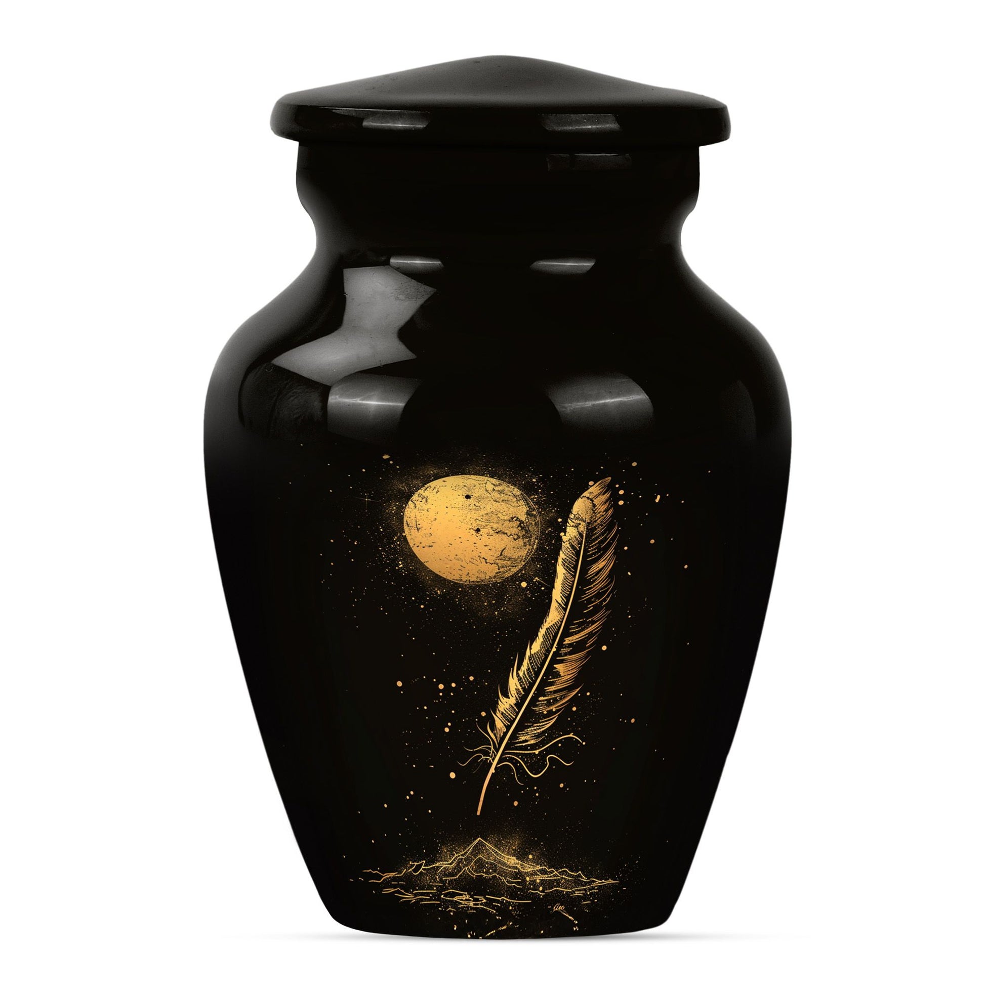 Black Moon Feather Decorative Urns - Cremation Urns For Human Ashes