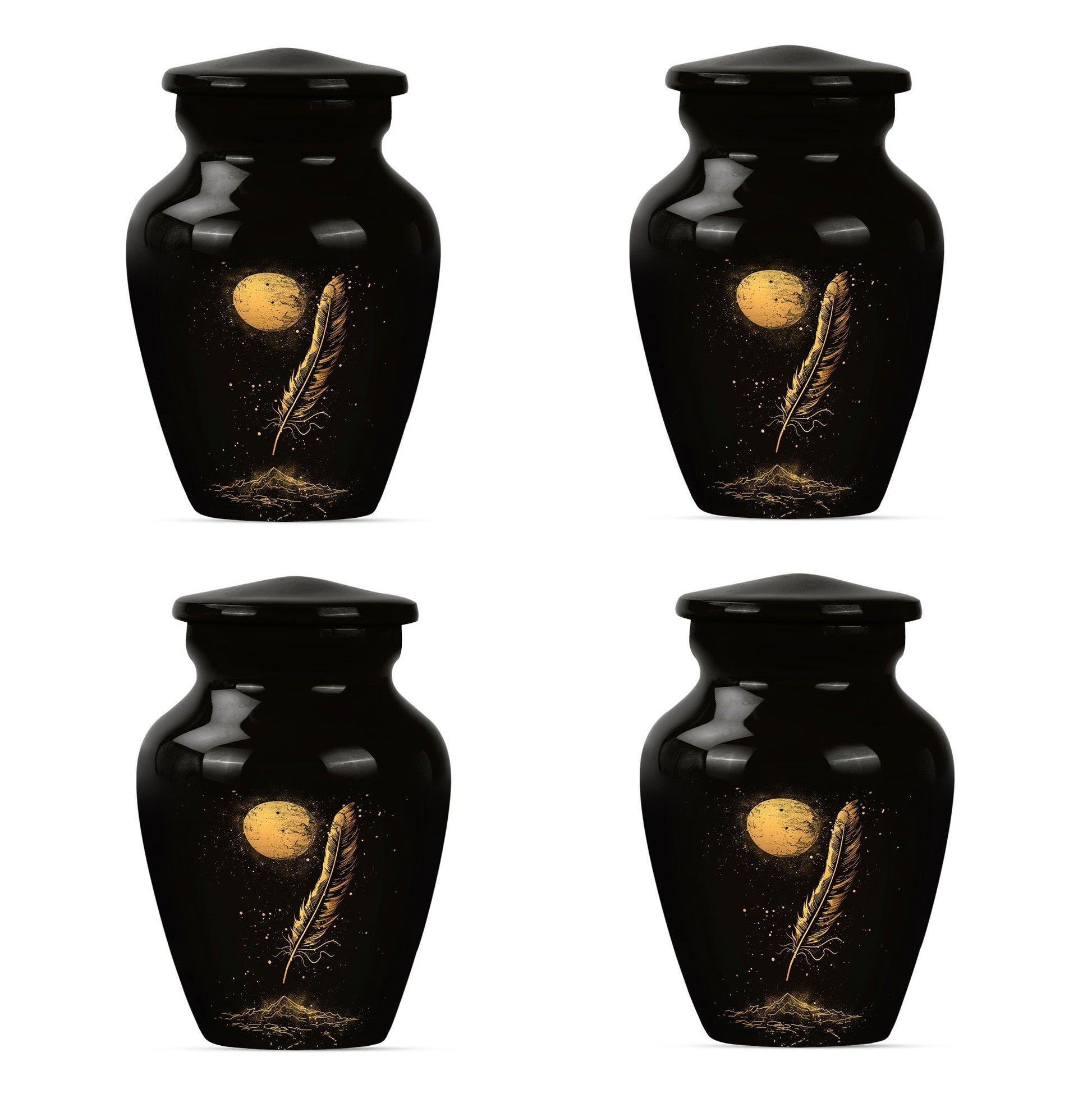 Black Moon Feather Decorative Urns - Cremation Urns For Human Ashes