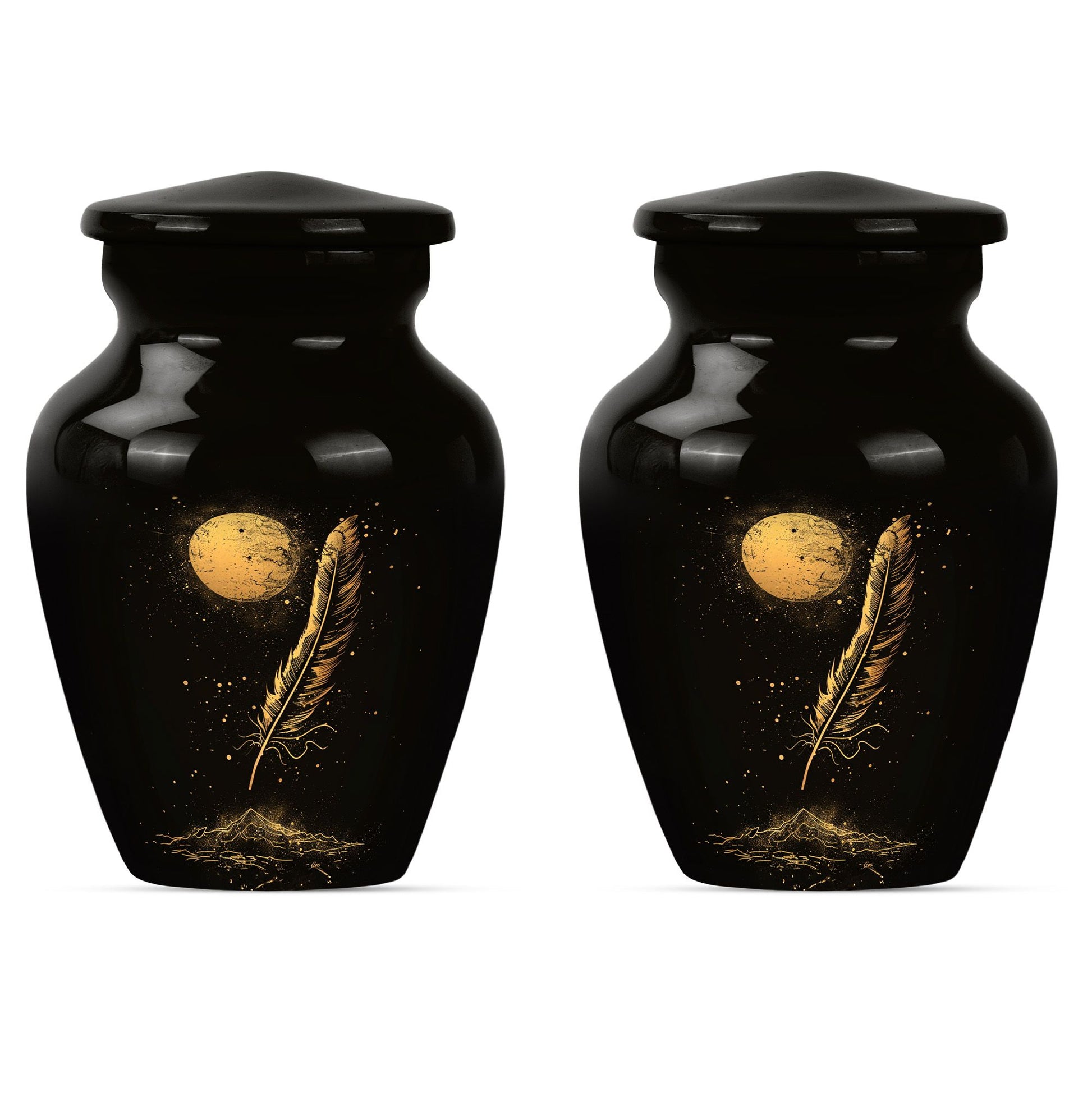 Black Moon Feather Decorative Urns - Cremation Urns For Human Ashes