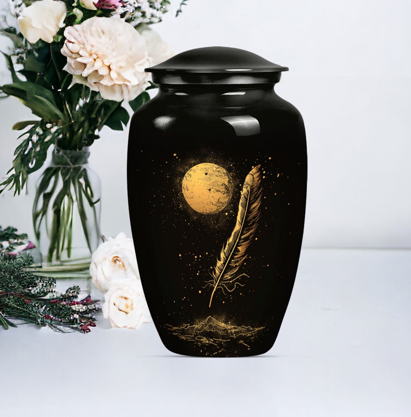 Purple Meadow styled large classic feather Urn.
