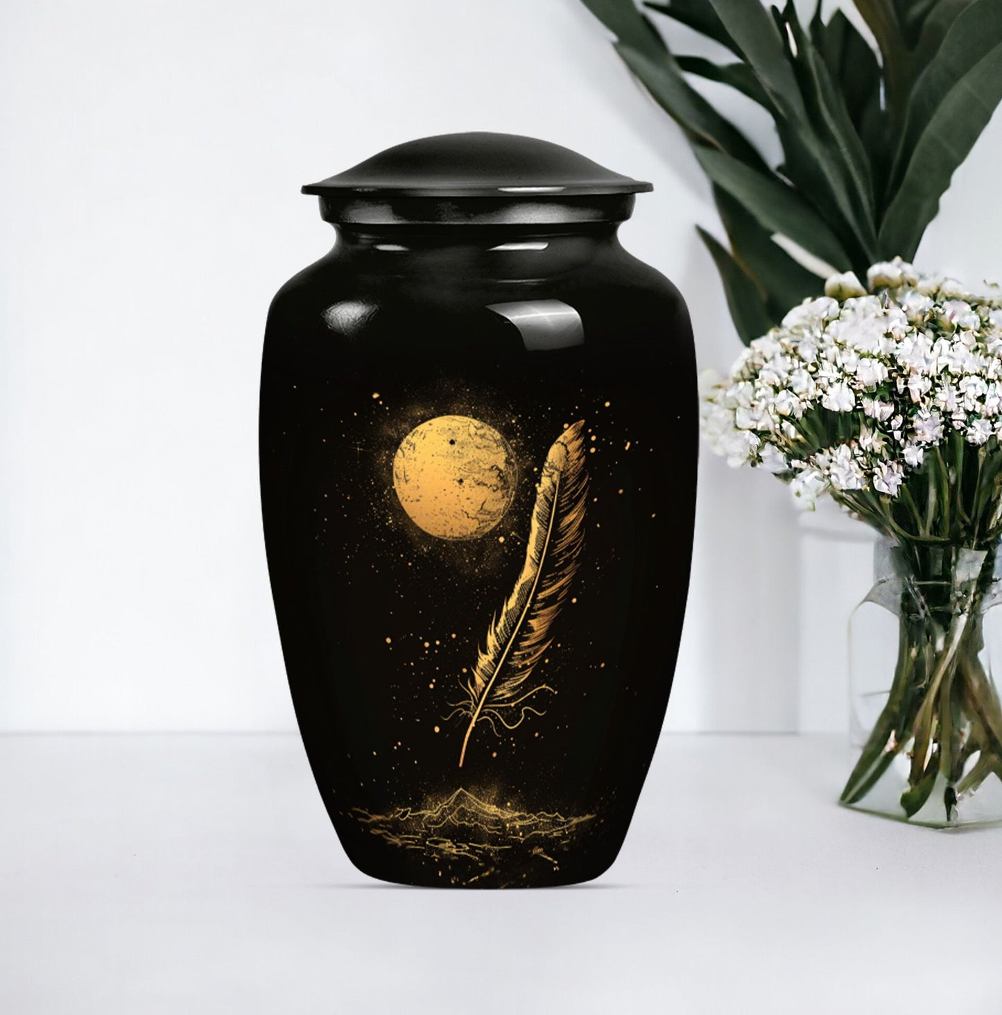 Purple Meadow styled large classic feather Urn.
