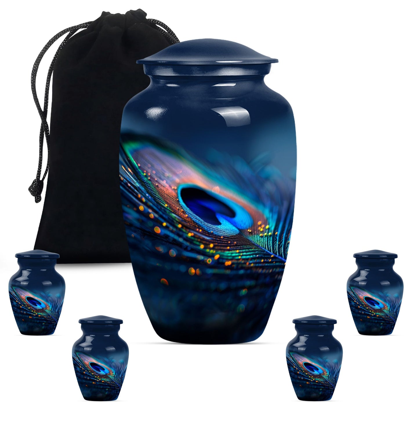 Classic feather urn in Purple Meadow theme for human ashes.