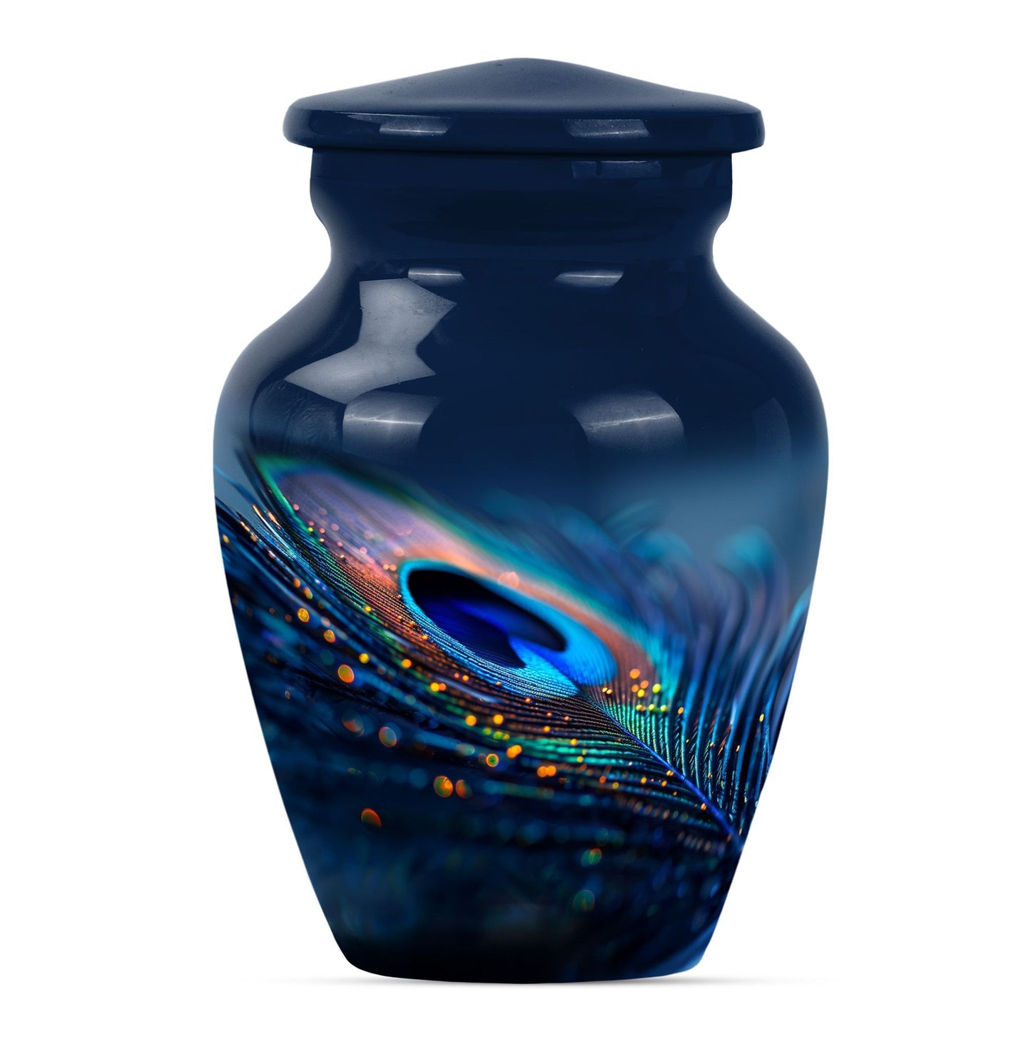 Classic feather urn in Purple Meadow theme for human ashes.