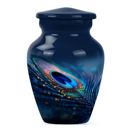 Classic feather urn in Purple Meadow theme for human ashes.