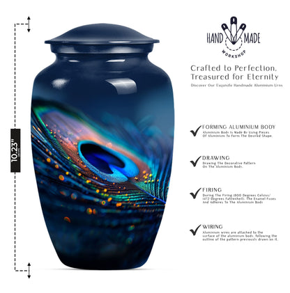 Classic feather urn in Purple Meadow theme for human ashes.