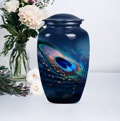 Classic feather urn in Purple Meadow theme for human ashes.