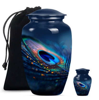 Classic feather urn in Purple Meadow theme for human ashes.