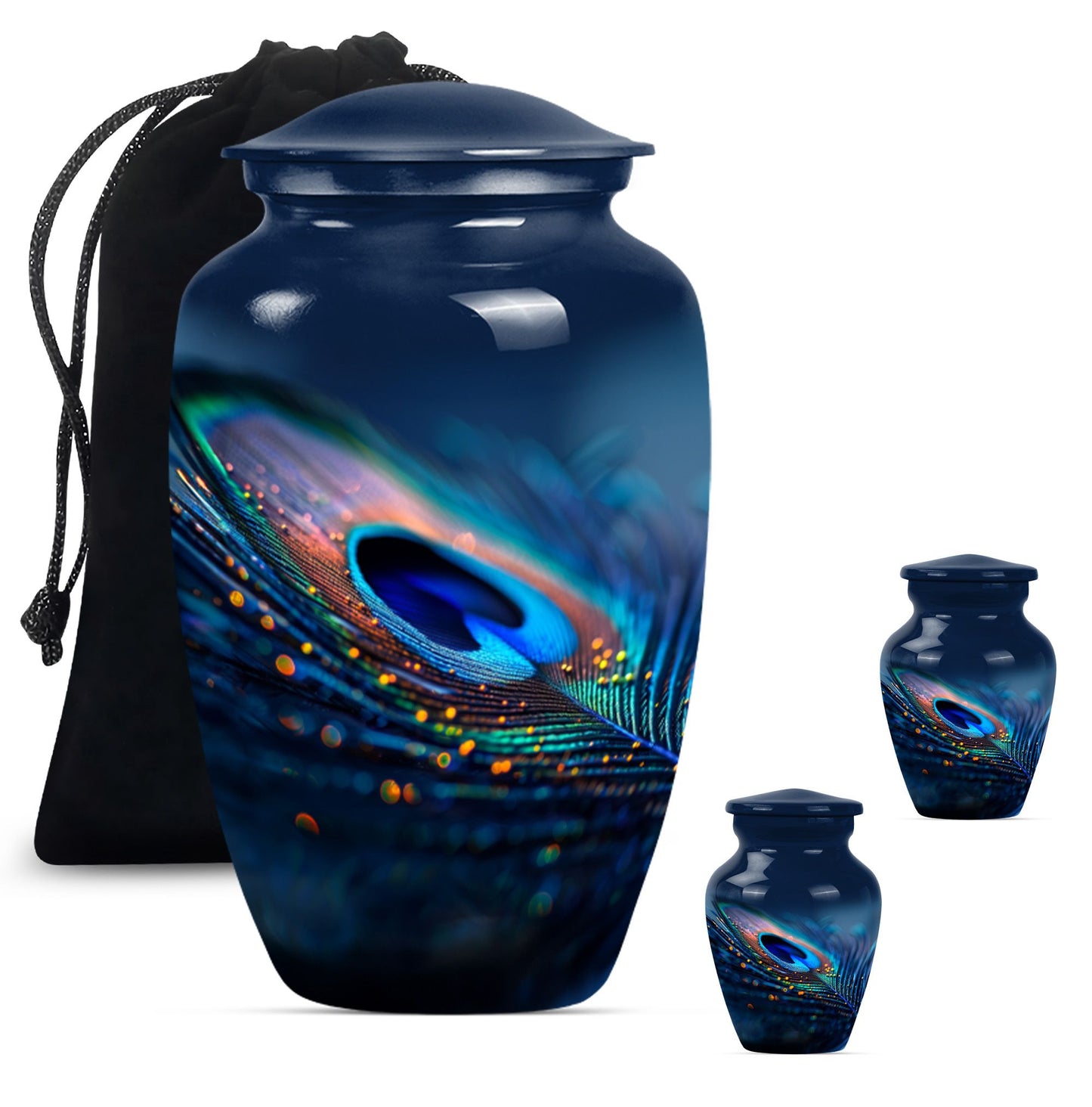 Classic feather urn in Purple Meadow theme for human ashes.