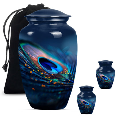 Classic feather urn in Purple Meadow theme for human ashes.