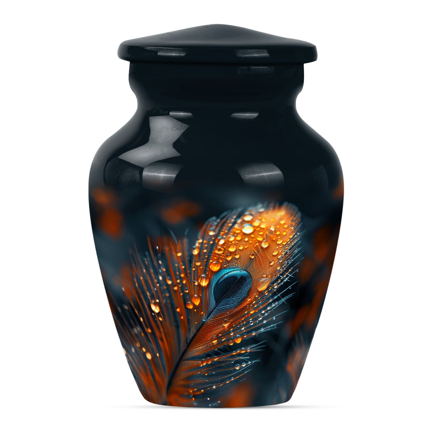 Purple Meadow themed, Classic feather urn for adult ashes.