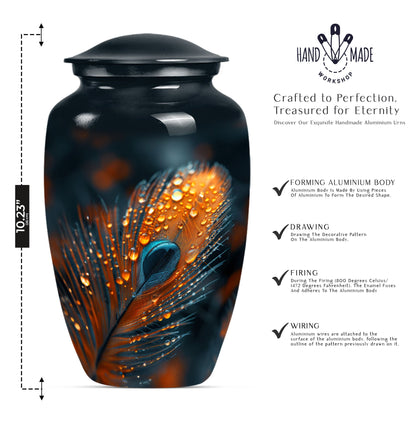 Purple Meadow themed, Classic feather urn for adult ashes.