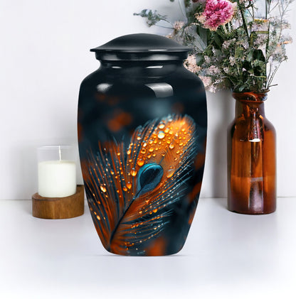 Purple Meadow themed, Classic feather urn for adult ashes.