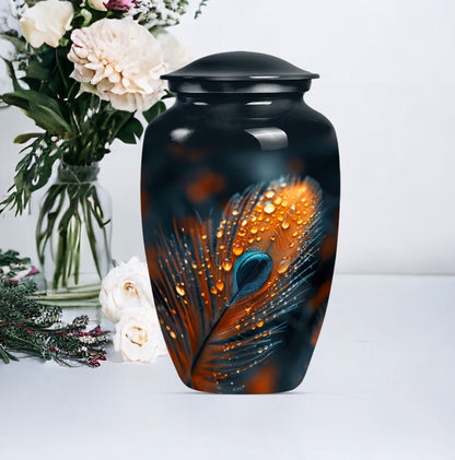 Purple Meadow themed, Classic feather urn for adult ashes.
