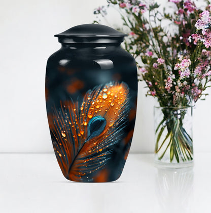 Purple Meadow themed, Classic feather urn for adult ashes.