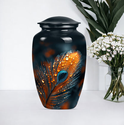 Purple Meadow themed, Classic feather urn for adult ashes.