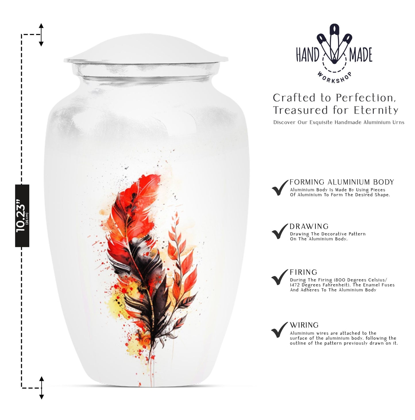 10 inch Classic Feather Urn for cremation, Purple