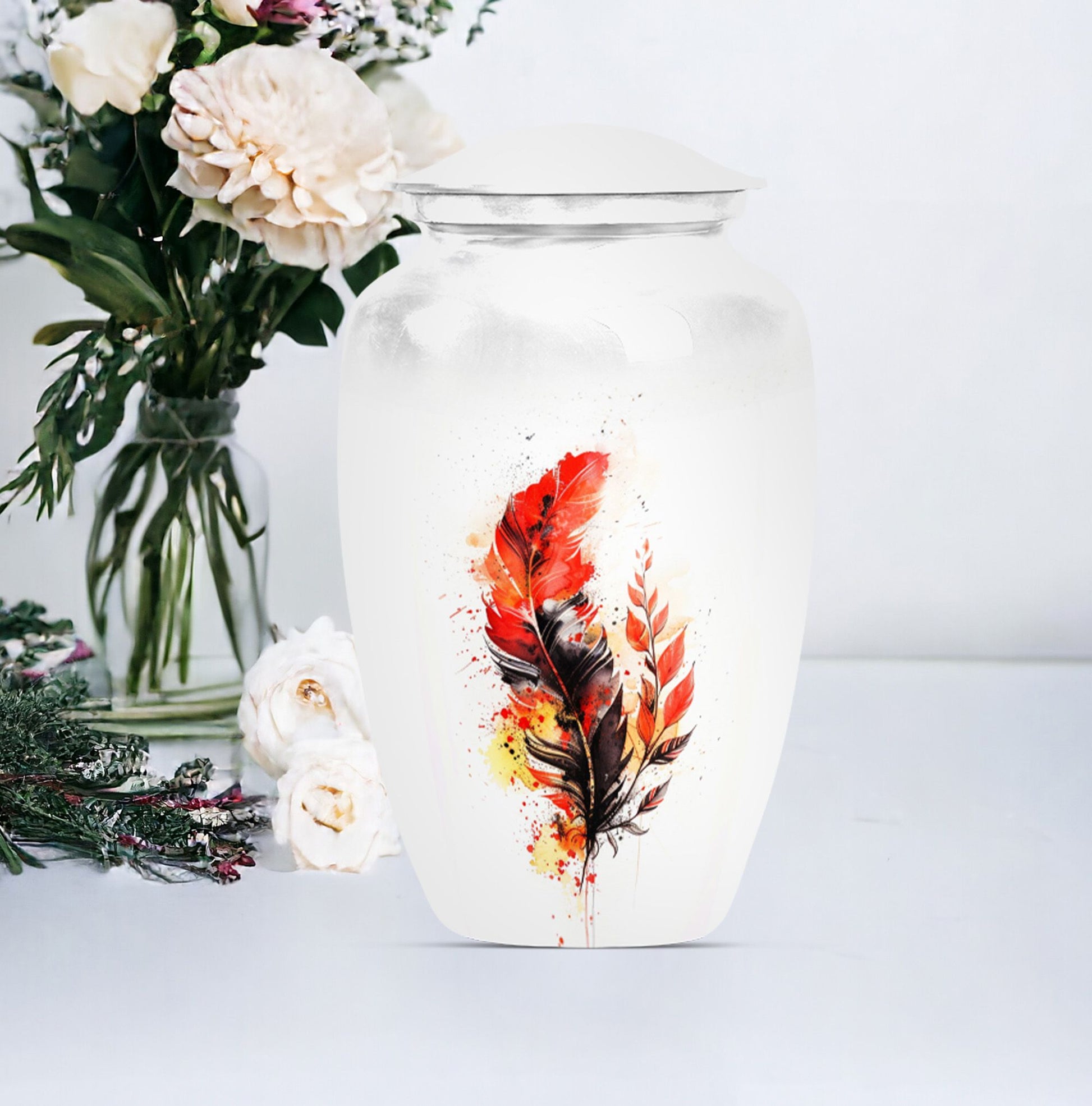 10 inch Classic Feather Urn for cremation, Purple