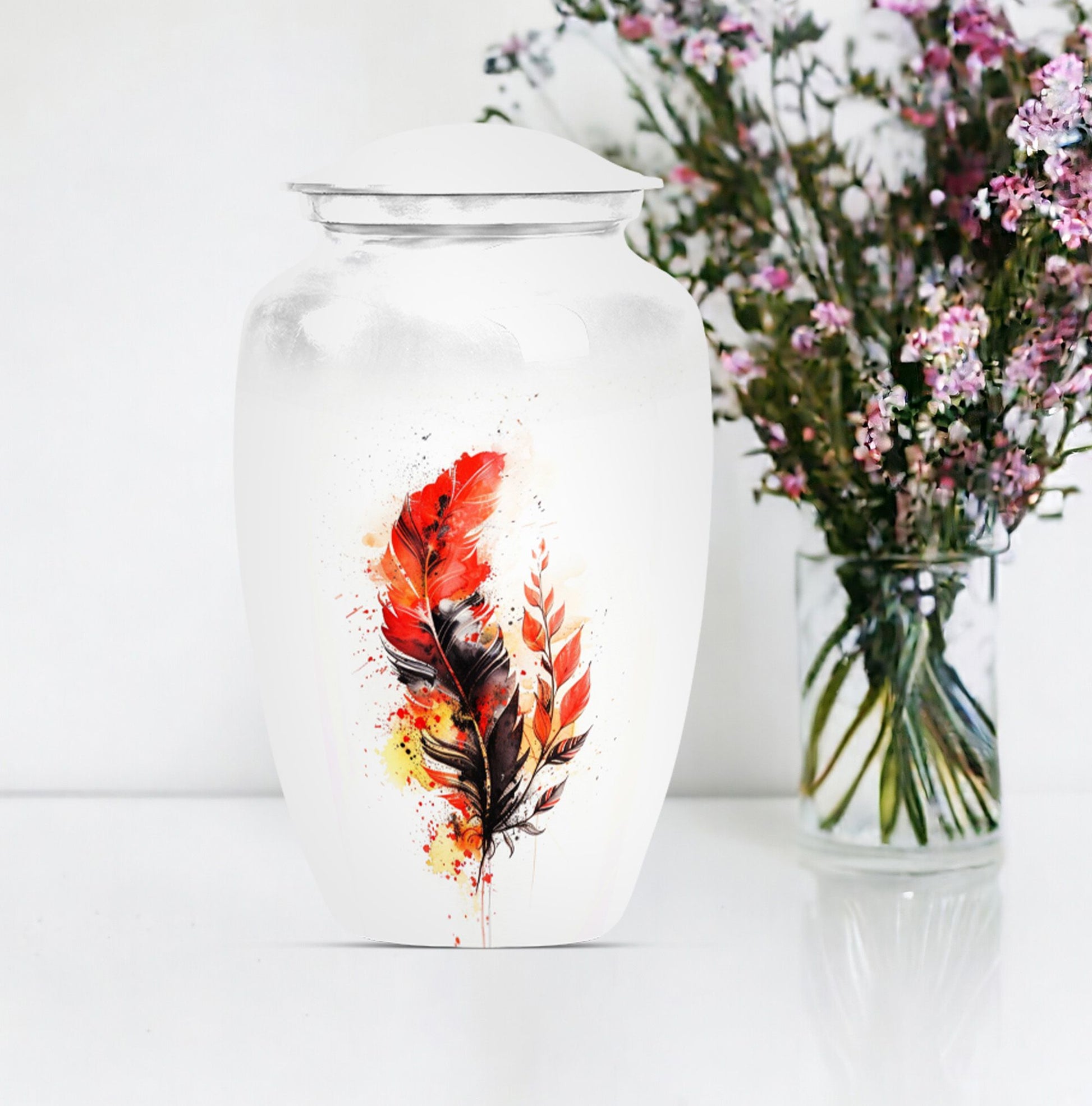 10 inch Classic Feather Urn for cremation, Purple