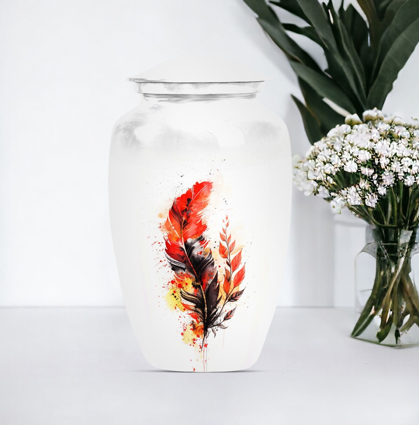 10 inch Classic Feather Urn for cremation, Purple