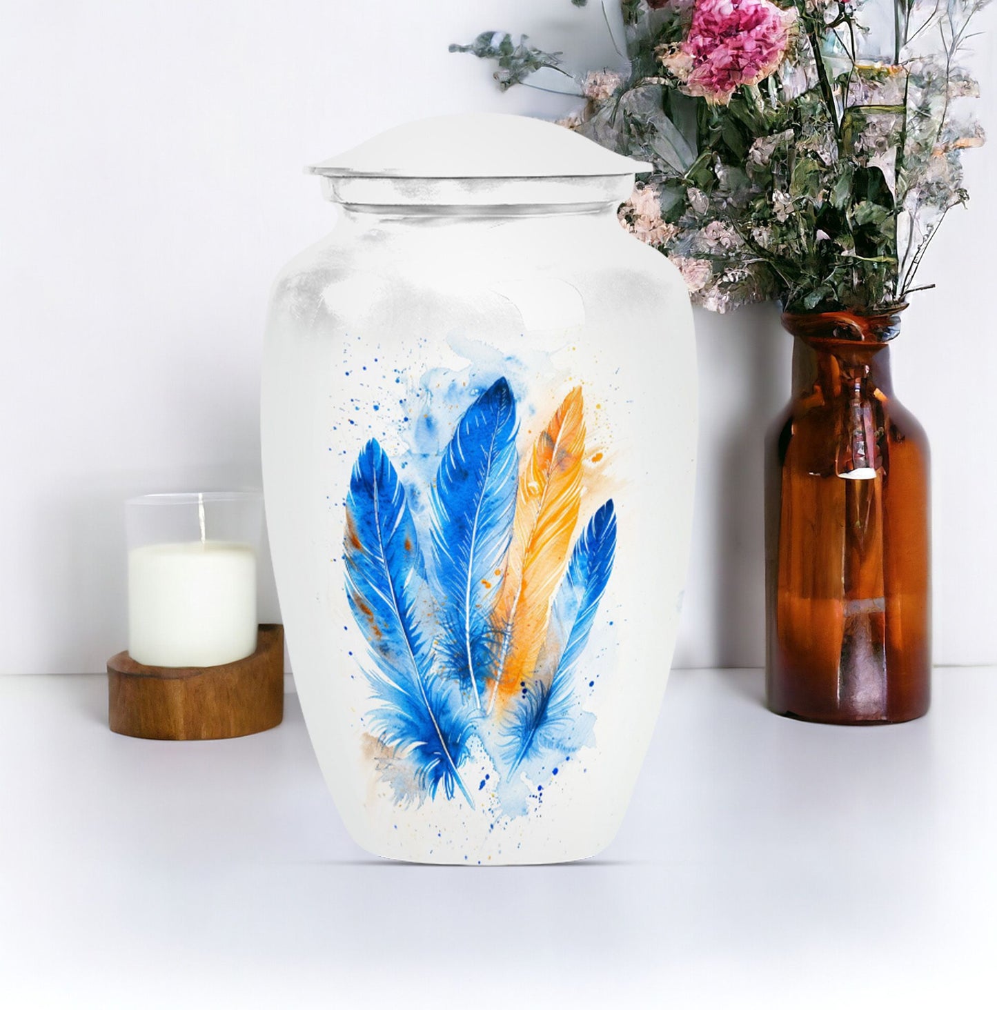 Feather Urn in Purple Meadow theme.